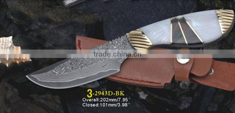 OEM handmade Damascus collection folding knife, mountain hiking small knife, natural wood handle