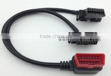 OBD2 Splitter Y Cable, right-angle J1962M to 2 J1962F, Y Cable, 1ft