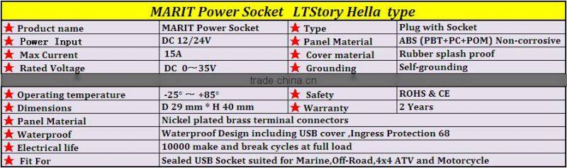 DC waterproof round Power socket Hella style for 12V 24V