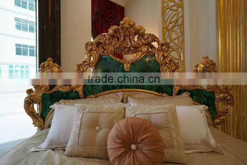 Antique European Wall Mounted Gilt Bronze Malachite Console Table and Mirror Set