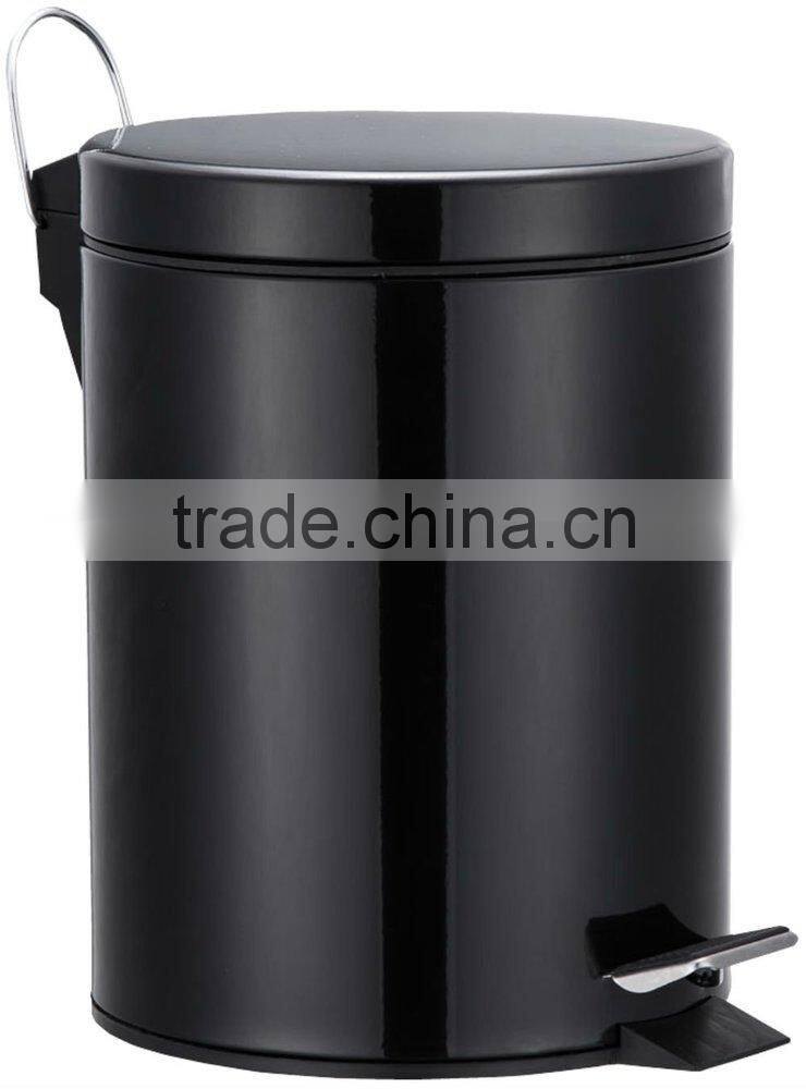 5 Liter/1.3 Gallon Round Step Color Pedal Metal Trash Bin, Stainless Steel Trash Can (Black)