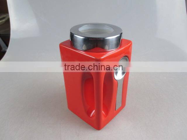 color-glazed square ceramic coffee pot with spoon