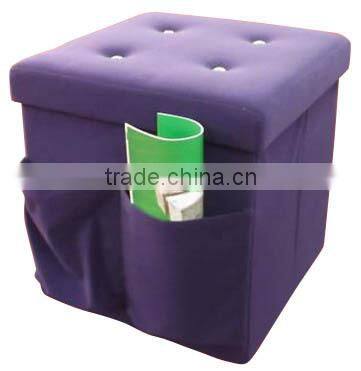 Purple Velvet Storage Stool Magazine Holder Folding Storage Ottoman