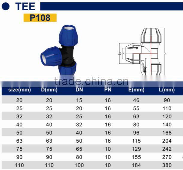 TY High quality PP compression fittings TEE eco-friendly Cheap Price Full Size factory price list discount