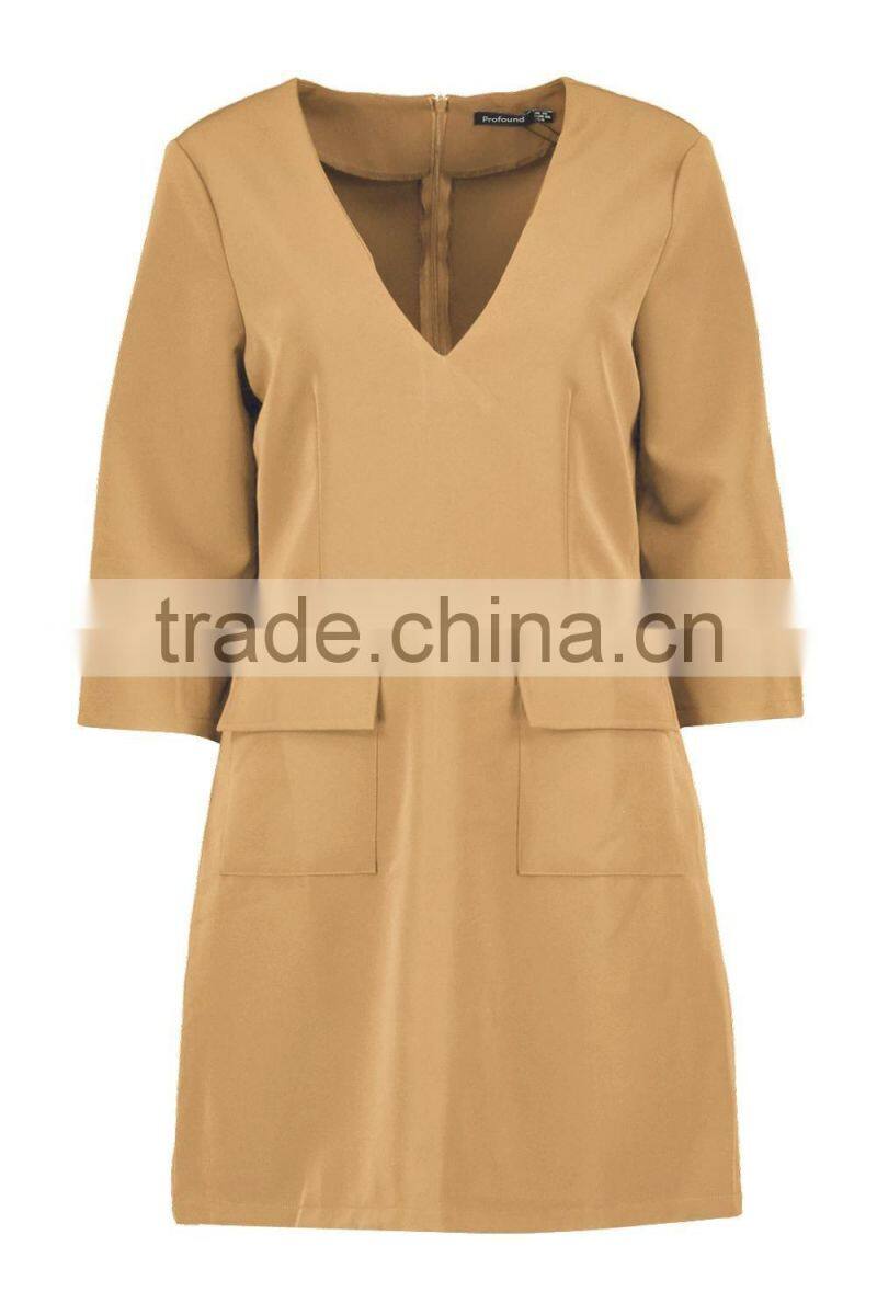 High quality fashion women's long cleeve khaki trench coat dress