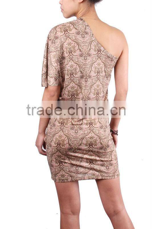 2015 One -shoulder full print sexy women dress