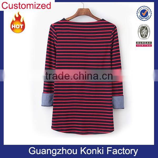 women big size red and white striped t-shirt short and long sleeves