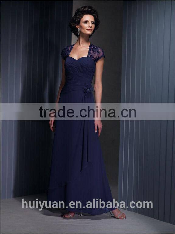dark blue capsleeve lace mother bridesmaid dress