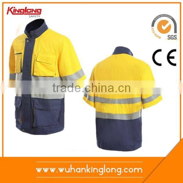 high visibility yellow/navy reflective safety work suit