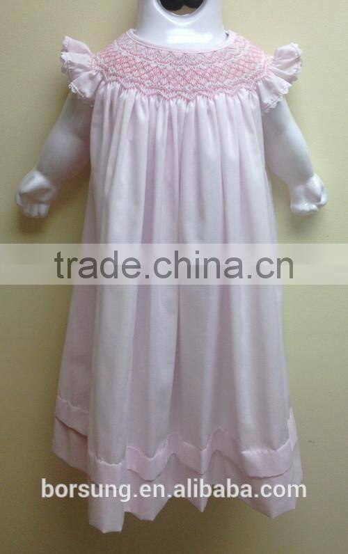 Newborn Baby Girls Cotton Frock Designs Smocked Bishop Dress Fashion Baby alibaba Express Pink Party Dresses