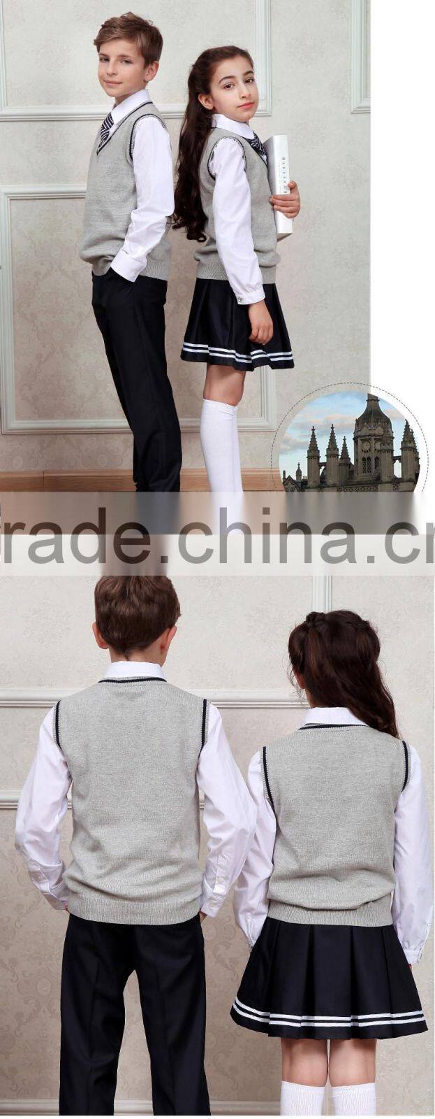 Stylish V-neck sleeveless beautiful knitted korean high school uniforms