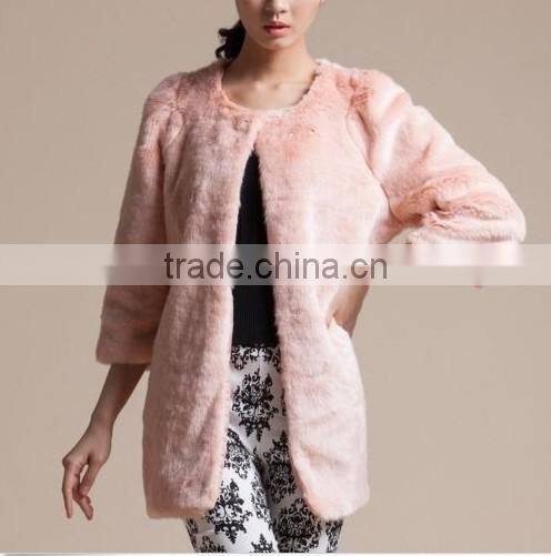 European Style Pure colour woman faux fur overcoat lady rabbit fur witer fashionable coat