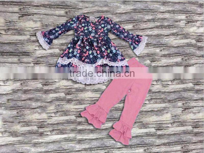Yiwu manufacturer wholesale children soft outfit girls boutique clothing ruffle outfit lovely clothes set