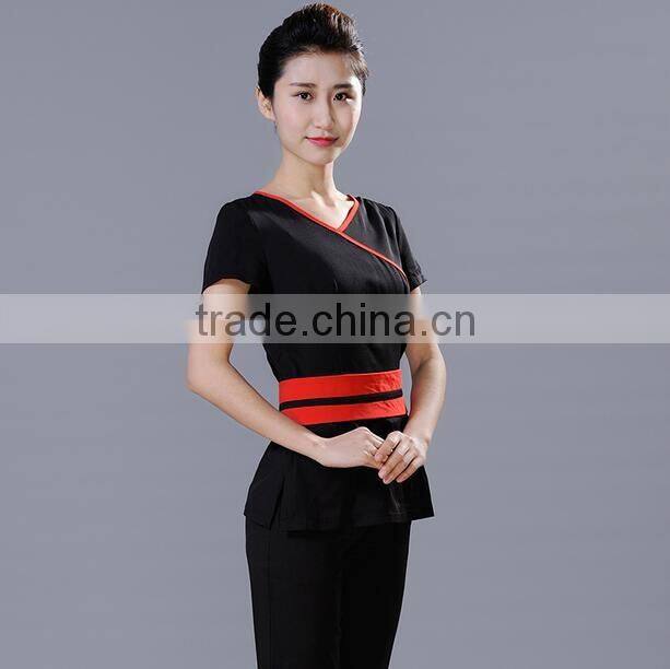 custom juqian brand chantilly cotton and polyester mix beauty SPA uniform suit