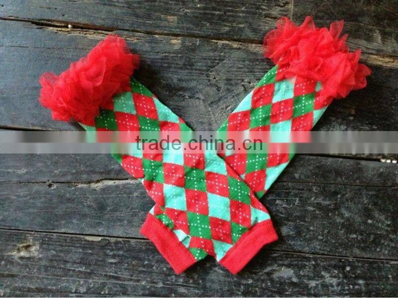 Christmas X-mas xmas baby girls leg warmers with chiffon ruffle baby leg warmer,legging