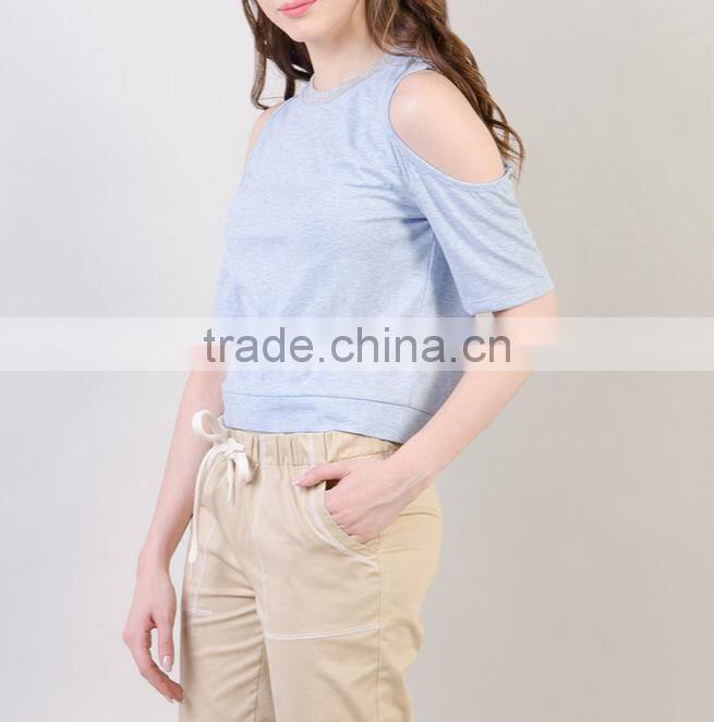 Womens cold shoulder custom cotton tee shirts