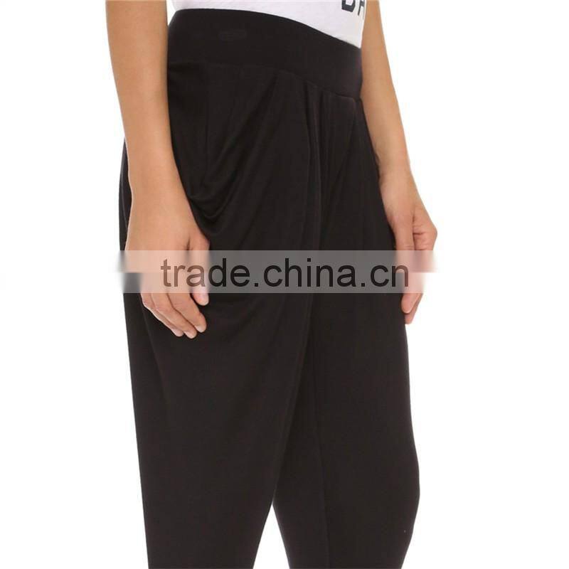 OEM soft lounge ribbed waist tapered leg imperial harem pants black