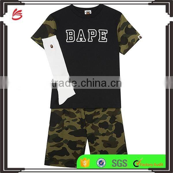 2017 wholesale children's summer baby boy camo clothing set kids t shirt clothes cotton shorts and socks set
