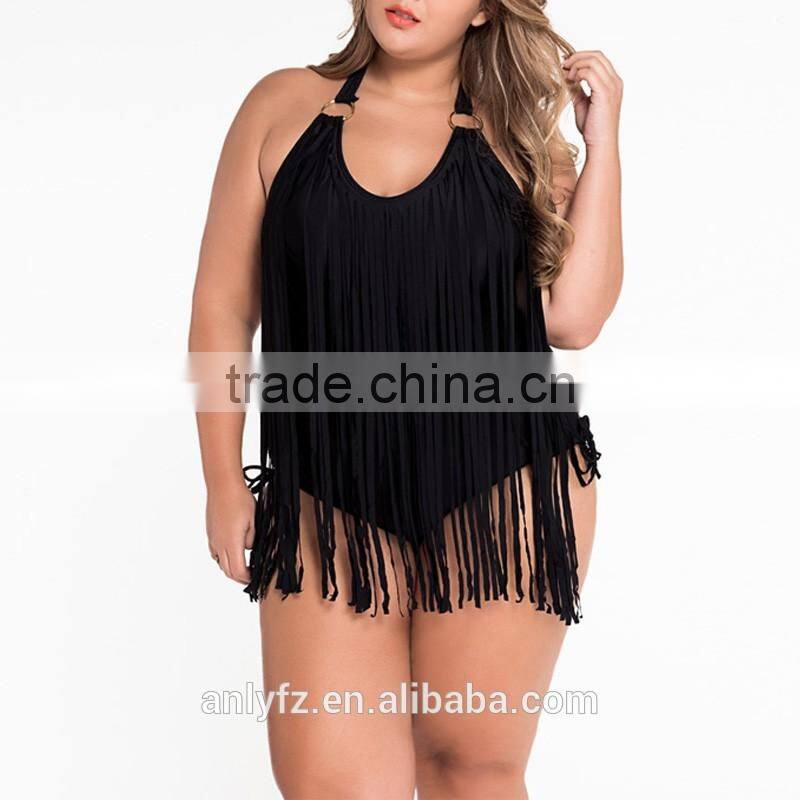 Free prom beach dress fresh sringe ornament plus-size triangle one-piece swimsuit for fat women