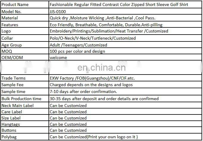 Fashionable Regular Fitted Contrast Color Zipped Short Sleeve Golf Shirt