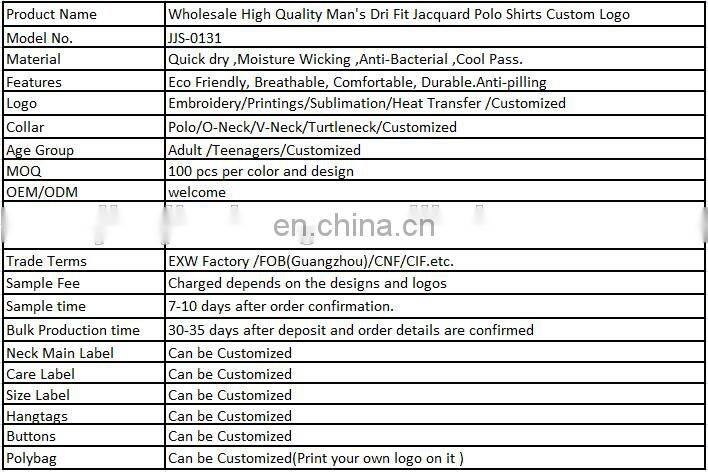 Wholesale High Quality Man's Dri Fit Jacquard Polo Shirts Custom Logo