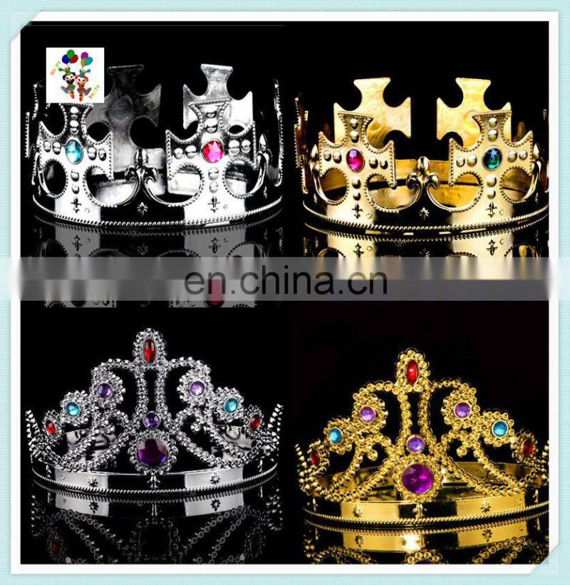 Cheap Plastic Party Fancy Dress Golden King and Queen Crowns HPC-0799