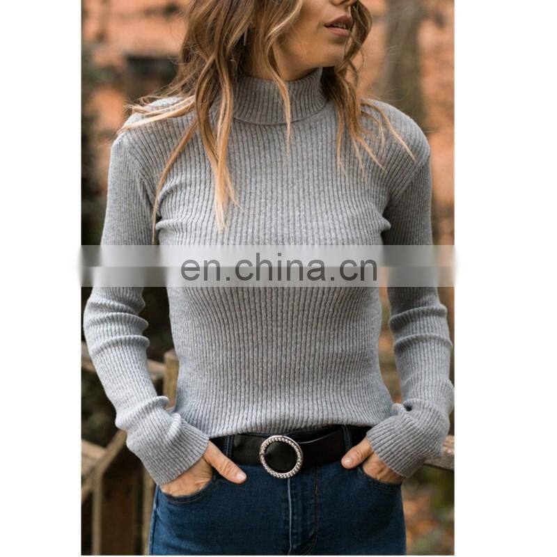 Wholesale Custom Autumn And Winter New Sweater Knit Ladies High Collar Long-Sleeved Slim Casual Women Solid Pullover Sweater