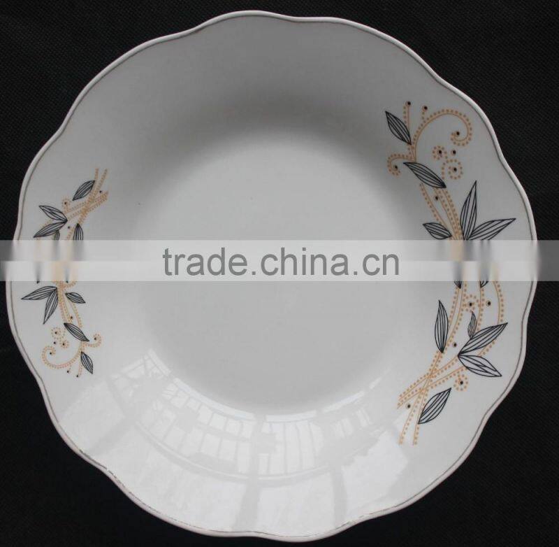 porcelain soup palte with cut edge shape supply for BANGLADESH ceramic soup palte with decal and line