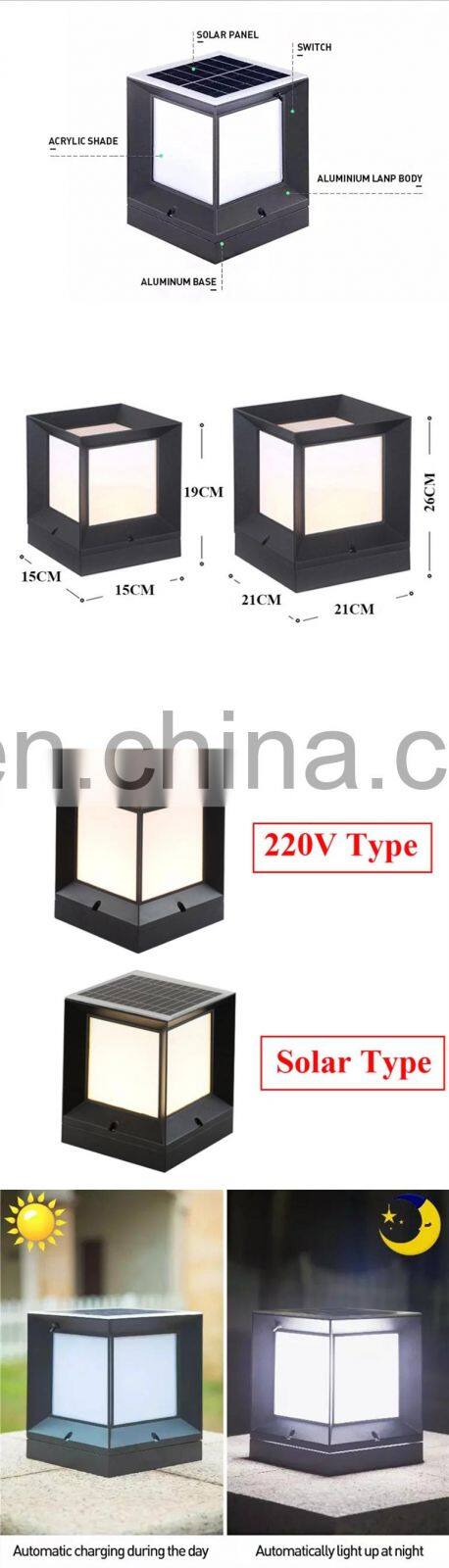 Outdoor Solar Powered Pillar Lamp Waterproof Pathway Column Lawn Bollard LED Solar Main Gate Light