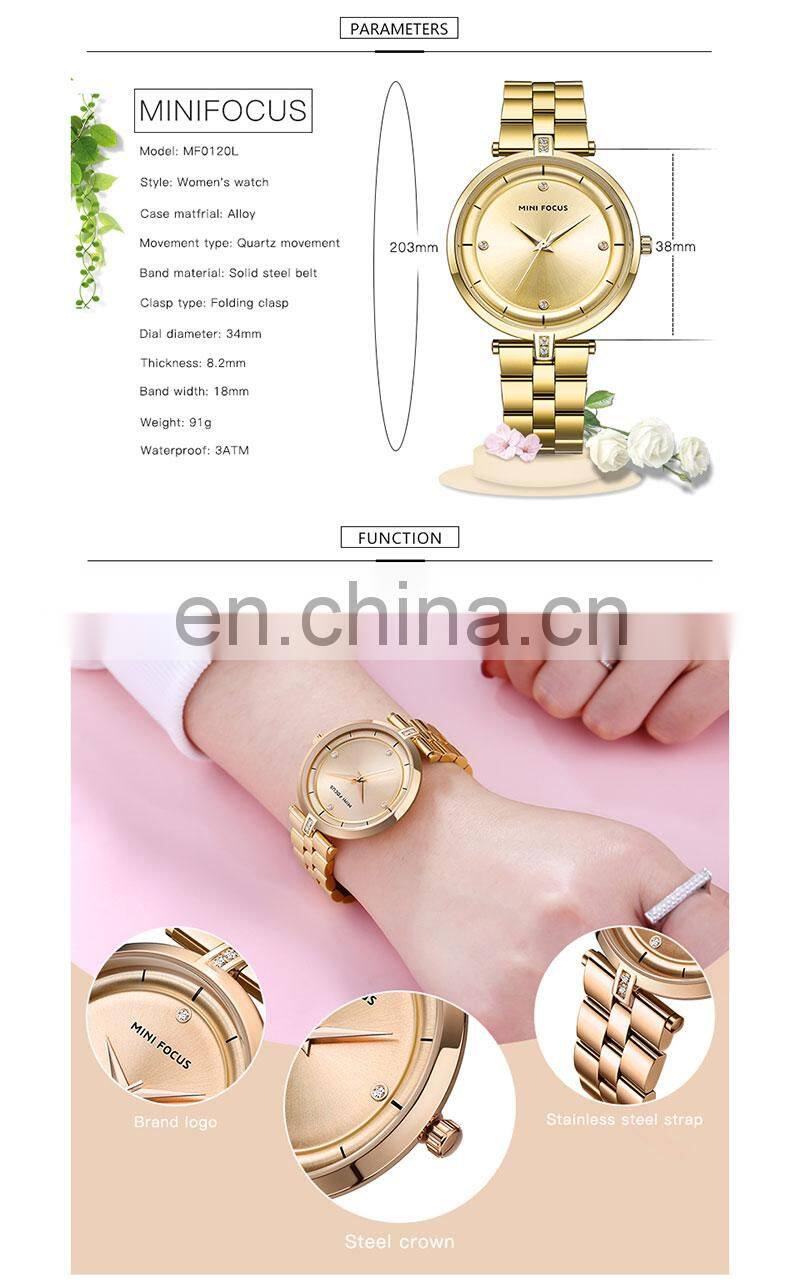Mini focus M0120L Women Top Brand Luxury Minimalism Gold Women Quartz Watch Stainless Steel Ultra Thin Ladies Wrist Watches
