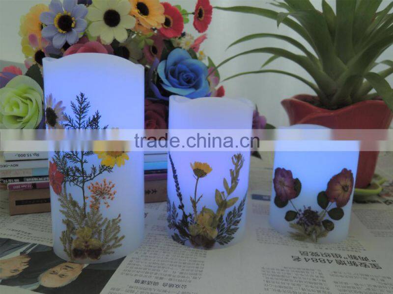 Christmas decoration dry flower series flat mouth pillar wax led candle light