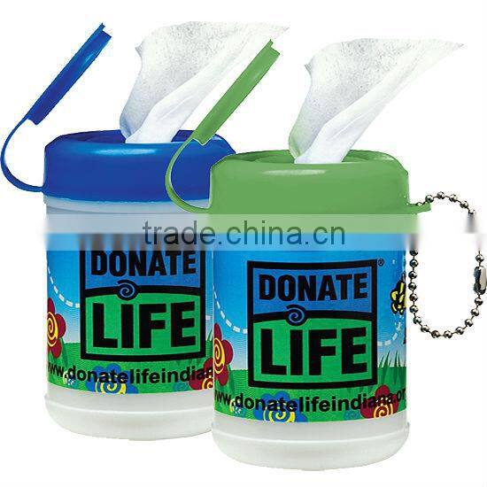 MINI canister antibacterial wet wipes keychain