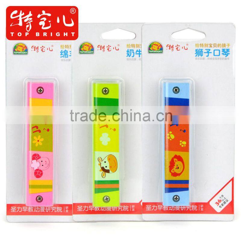 fashion small toy lovable green backgroud animal design harmonica 3 year's old kids toy musical instrument wooden mouth organ