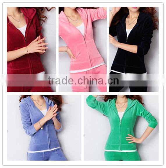 2015 Hot Sale Fashion Women Spring Autumn Velvet Yoga Hoodie Sports Suit Leisure Sportswear Hoodie+Pants