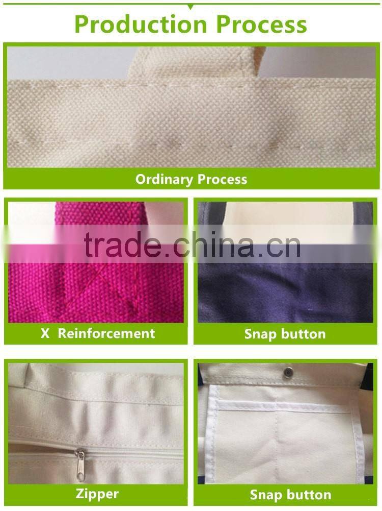 Open top style cotton canvas shopping bags, bottom,no side shape ,with Reinforcement handle