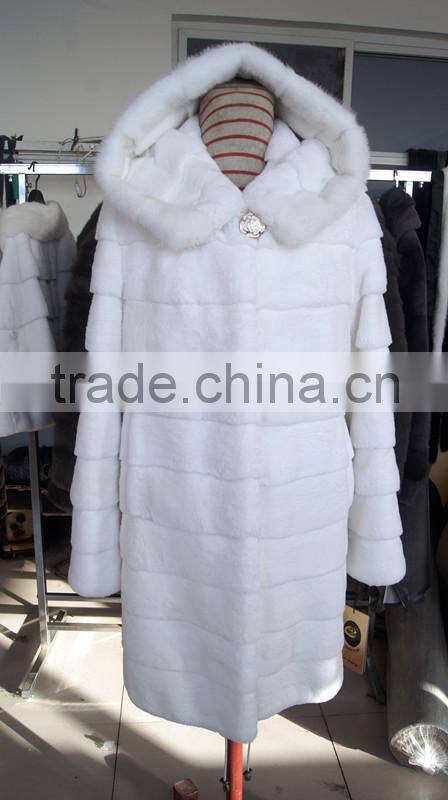 long white rex rabbit fur jacket with mink trim