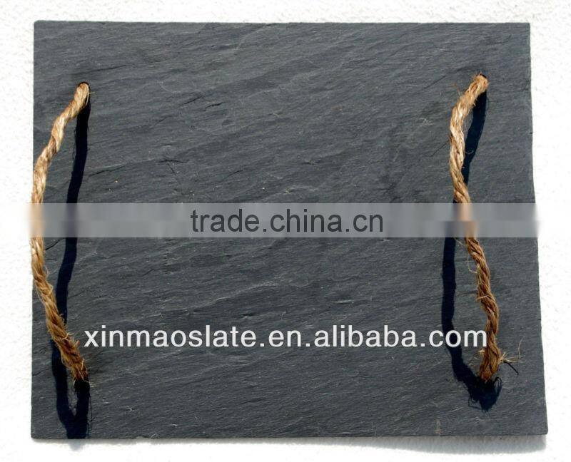 Natural Slate Serving Tray with rope/dark black slate