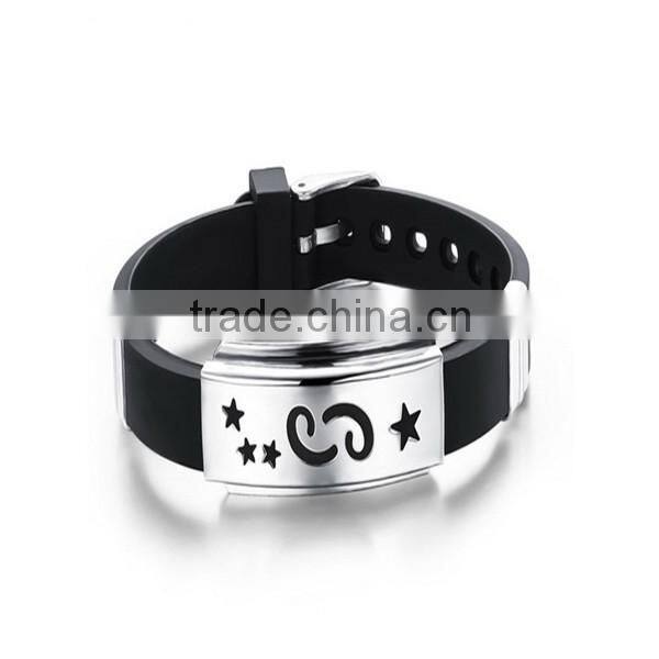 engrave metal plate silicone bracelet stainless steel