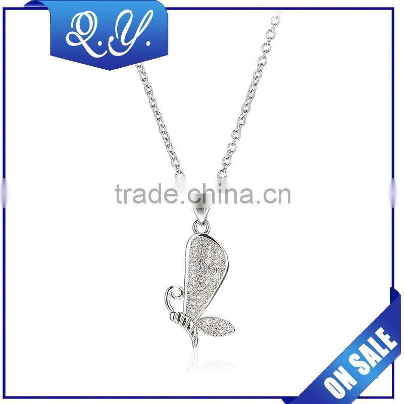 Fashion Jewelry Silver Color Shiny Gemstone Butterfly Pendant Necklace