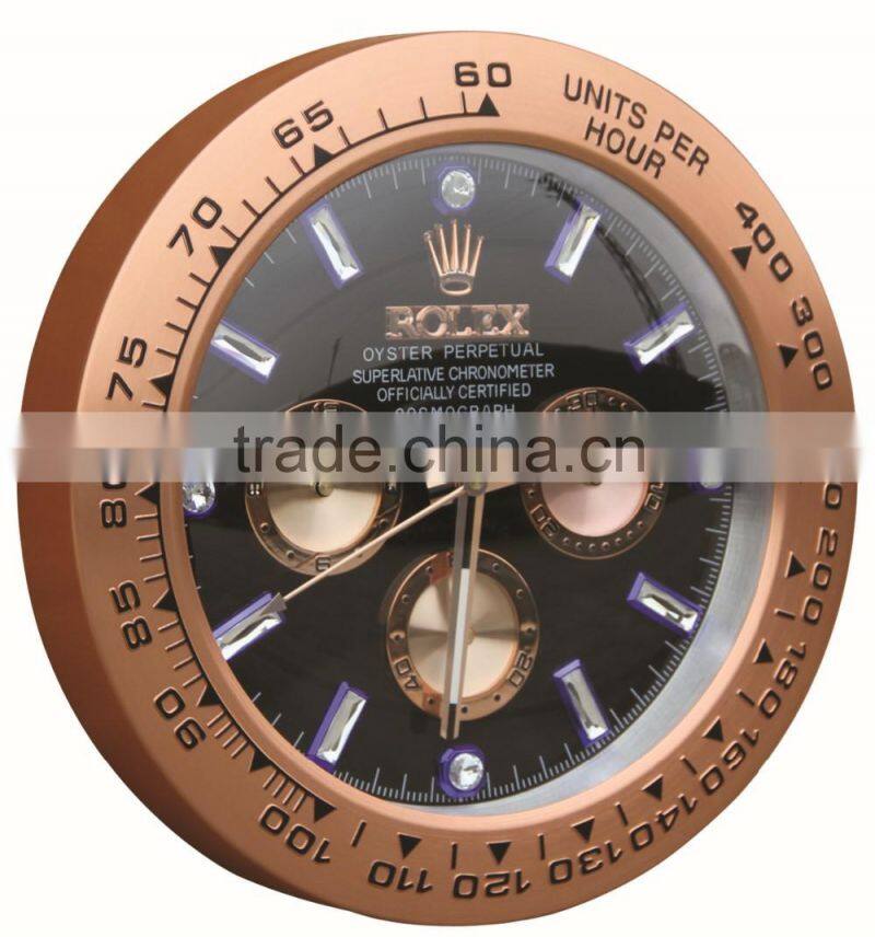 Home large diamonds rose gold metal decorative shape wall mounted clock