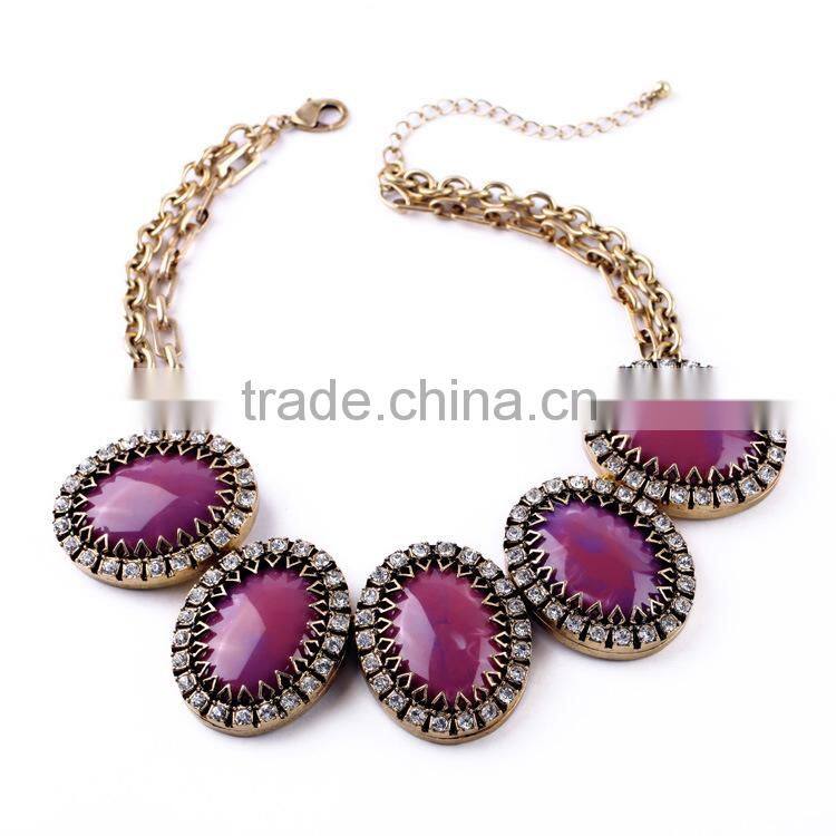 New Design Hot Sale Fashion oval heavy statement necklace, zinc alloy plated necklace, old fashioned necklaces