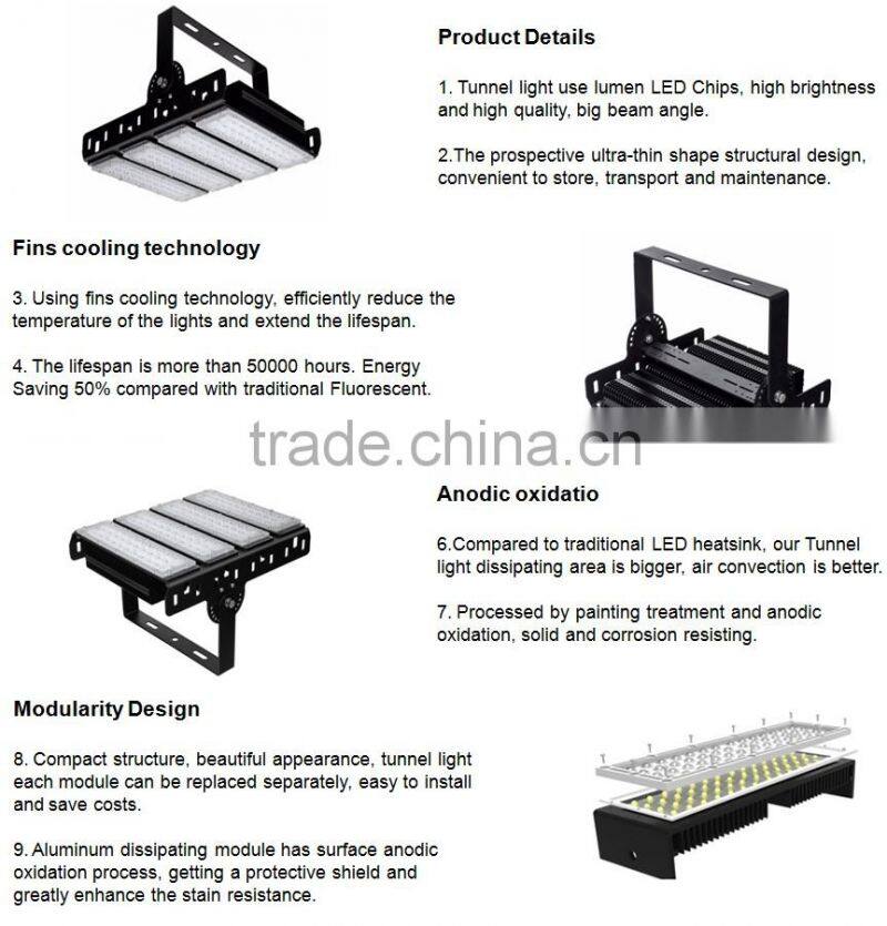 Factory Direct Selling CE RoHS LVD EMC Approved Waterproof IP65 Module Design 50W 100W 150W 200W 300W 400W LED Tunnel Light