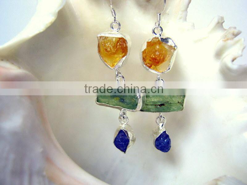 Smoky Quartz & Crystal Quartz Facet Gemstone Earrings, 925 Solid Sterling Silver Earring, Designer Two Stone Dangle Earrings