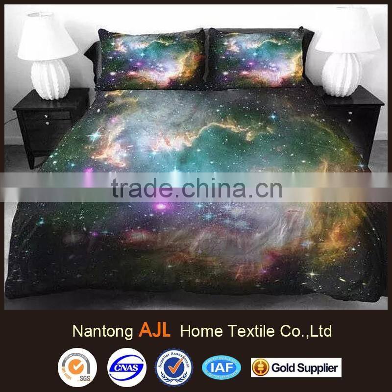 Fancy Shining Star and Green/Blue Nebula Print 4-Piece Duvet Cover Sets/Galaxy Bedding