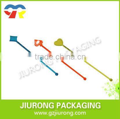 Disposable cocktail stirrer with different colors and shape plastic cutter and fork