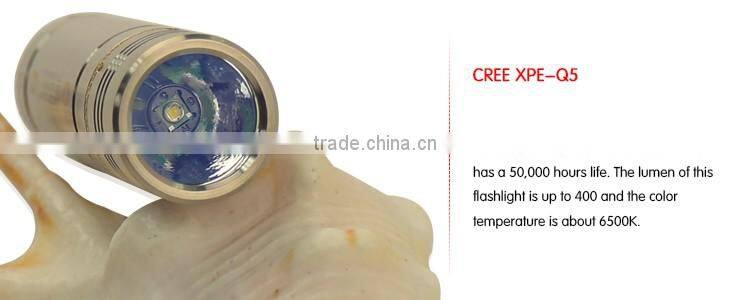 Transparent reflector Grade 2 Titanium Alloy Q5 300lm Memory 6-Mode Led Flash Light mini pocket size