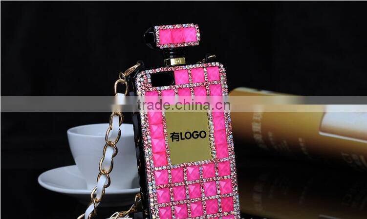 With PU chain Perfume Bottle Eiffel diamond case cover for iphone 5"