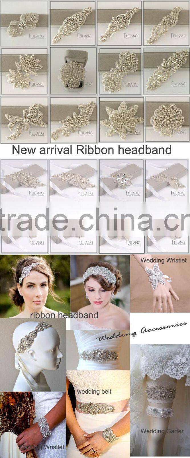 Crystal Rhinestone Applique Trim for Wedding Bridal Dress