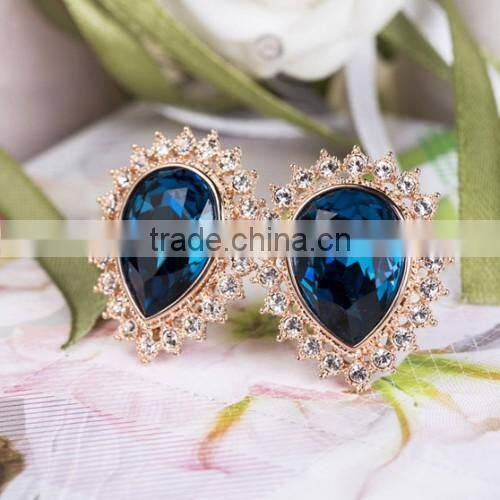 MOQ 5 PCS Fashion Women Earring Gold Earrings With Aquamarine