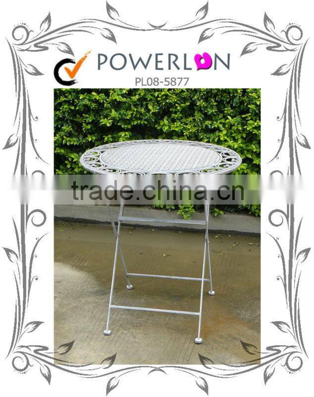 Folding antique round outdoor garden metal table